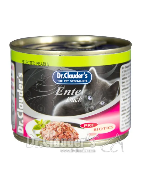 Dr.Clauder's Selected Pearls Ente/Pre Biotics/ - консервирана храна за котки с проблемна кожа и козина, патешко, 3 броя х 200 гр.