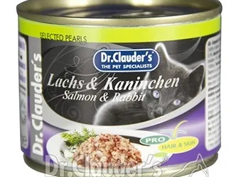 Dr.Clauder's Selected Pearls Pro Hair Skin - Консервирана храна за котки с проблемна кожа и козина, сьомга и заек , 3 броя х 200 гр.