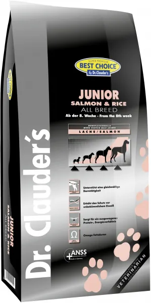Dr. Clauder's Super Premium Sensitive Junior Salmon & Rice - със сьомга и ориз, за чувствителни подрастващи кучета от 2 до 12 месеца 4кг