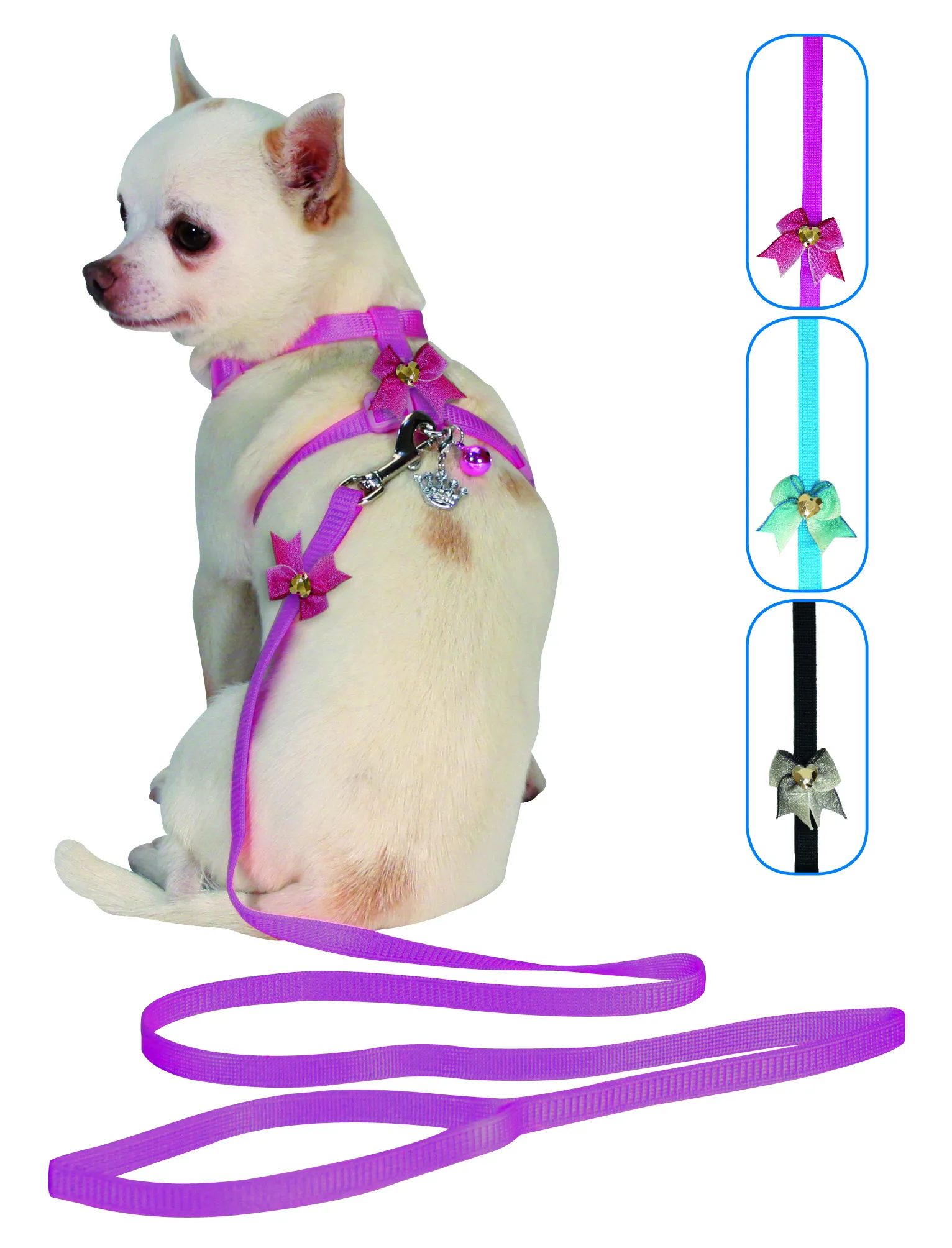 Croci Mini Dog - Комплект повод(120см/10мм) за кучета + нашийник 24см/38/10мм ,цветове - син, розов и черен