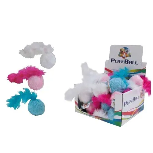 Croci Feather Balls - Играчка за котки топка с перце 1 брой - синя , розова  и бяла