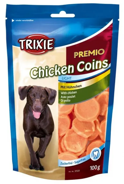 Trixie Premio Chicken Coins - Лакомство за кучета с пилешко месо под формата на монетки, 2 броя х 100 гр.