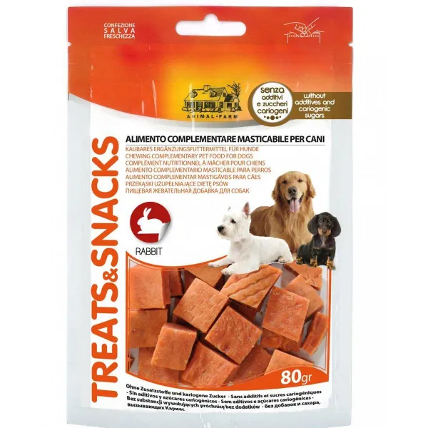 Camon Treats&Snacks - Лакомство за кучета - Меки хапки в формата на кубчета с заешко месо -2 пакета х 80 гр.