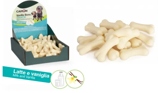 Camon Vanilla Bone white - Лакомства за куче под формата на кокалчета с вкус на млако и ванилия 500 гр.