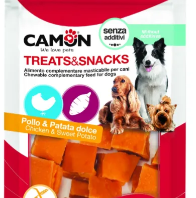 Camon Chicken and sweet potato squares - Лакомство за кучета кубчета с пилешко месо и сладък картоф, 2 броя х 80 гр. 1