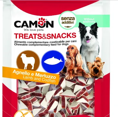 Camon Triangular lamb and codfish bites-Лакомство за кучета меки хапки във формата на триъгълник с агнешко месо и риба, 2 броя х 80 гр.