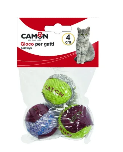 Camon jute colored ball - Играчка за коте Топка в цветна юта - 3 бр.4см 2