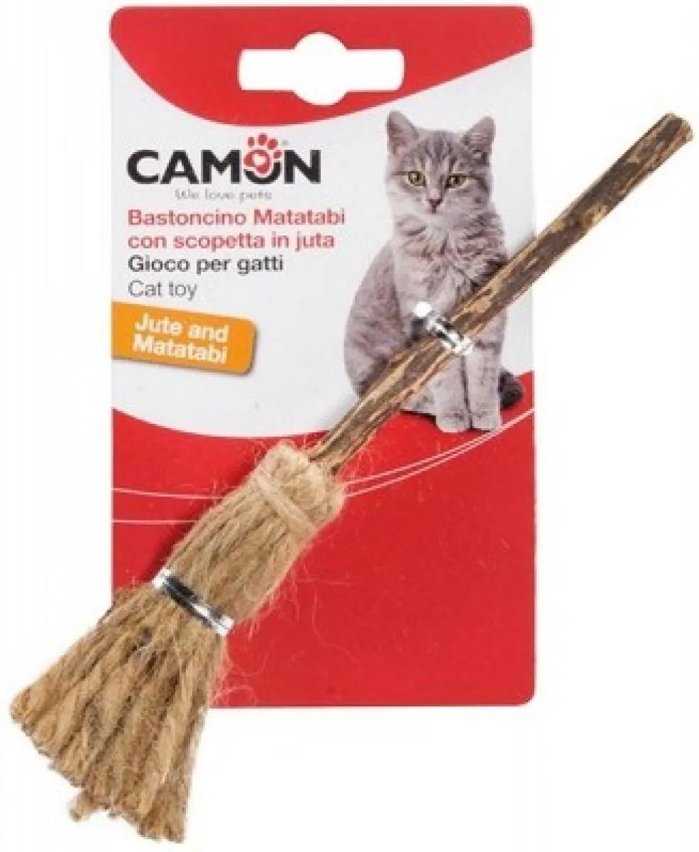 Camon Matatabi stick with jute broom - натурална играчка за котки метла 17 см.