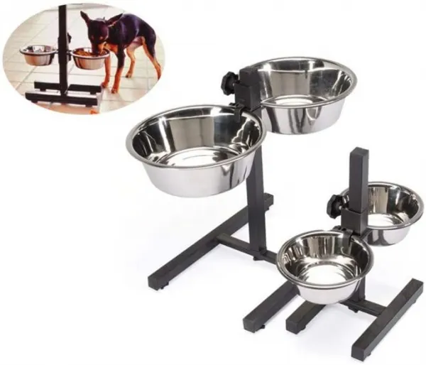 Camon Bowl stand with two steel bowls - регулируема стойка с две метални купи 900 мл.