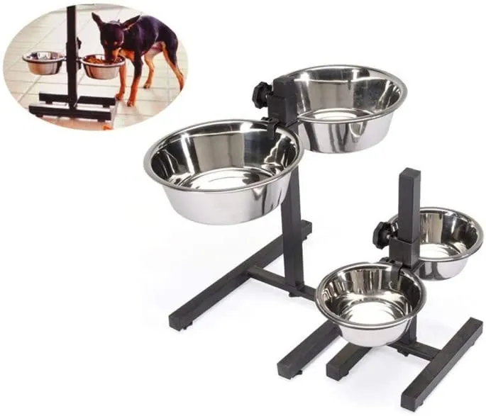 Camon Bowl stand with two steel bowls - регулируема стойка с две метални купи 1900 мл.