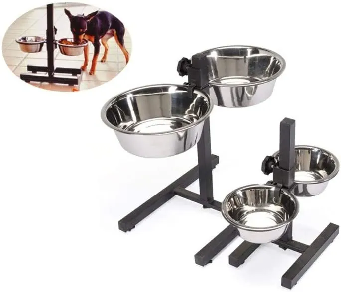 Camon Bowl stand with two steel bowls - регулируема стойка с две метални купи 4700 мл.