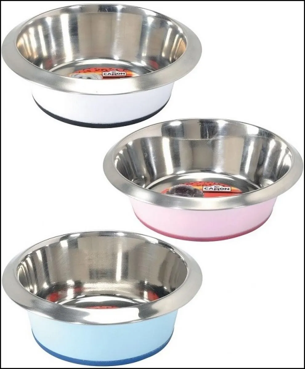 Camon Prima - метална купичка,неплъзгаща 850 мл. за вода и храна за кучета  - бяла, синя, розова  1