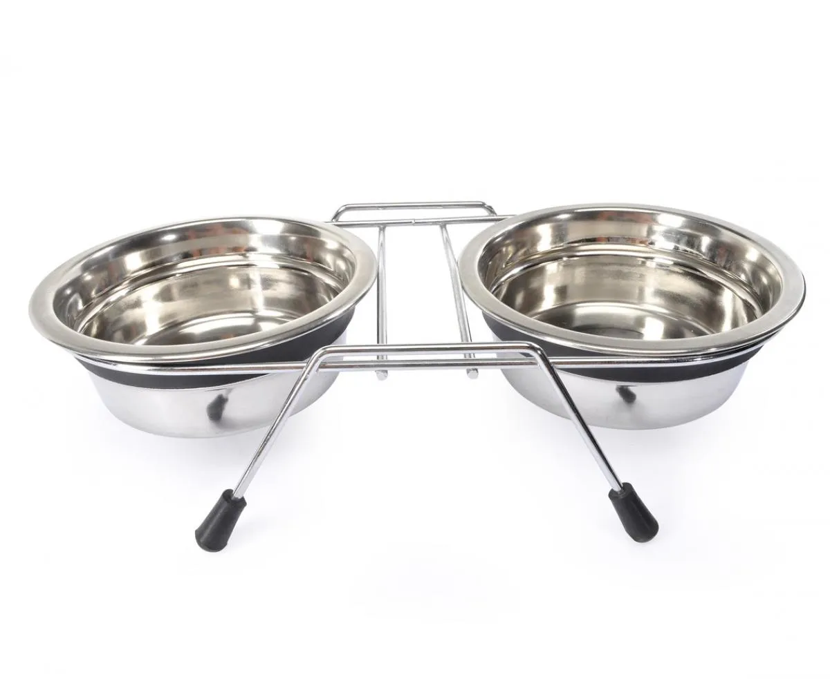 Camon Bowl-stand + 2 bowls - поставка с две метални купички за вода и храна за кучета 1600 мл.