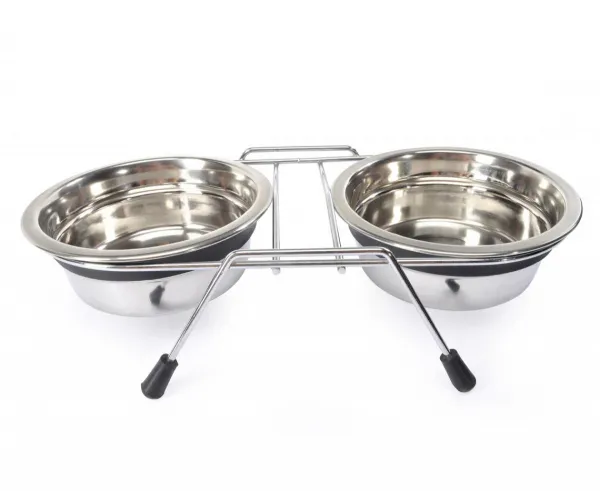 Camon Bowl-stand + 2 bowls - поставка с две метални купички за вода и храна за кучета 2630 мл.