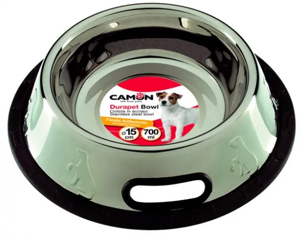 Camon Stainless steel bowl - неплъзгаща метална купичка с кант за вода и храна за кучета 300 мл. 1