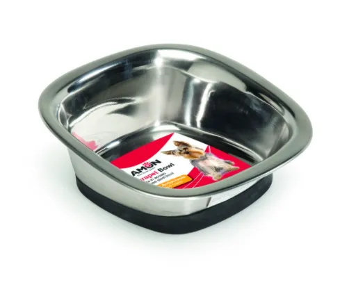 Camon Stainless steel bowl Durapet Quadra - метална купичка за вода и храна за кучета 23 / 23 см. 1500 мл. 1