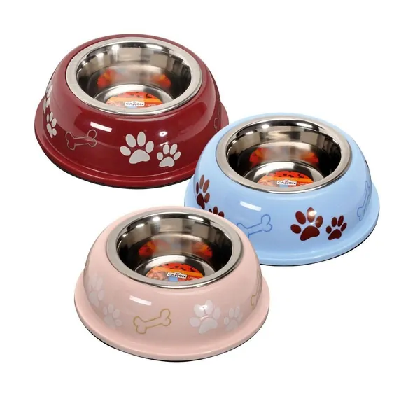 Camon Steel and colour plastic bowls - метална купичка за кучета 450 мл 13 см. син, червен, розов  1