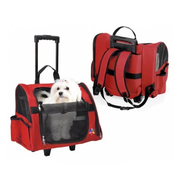 Camon - Текстилна чанта MAX RED за домашни любимци на колела- 43х26х36 см.