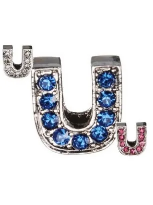 Camon - Декоративна буква U - с брилянти за поводи и нашийници - 2 см. - цвят син