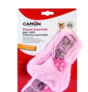 Camon Breathable Winter Dog Lead Set Harness With Leash - Комплект повод + нагръдник PINK - XS 28/32см розов 2