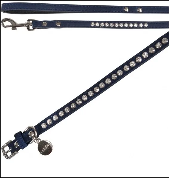 Camon Collar With Leash-Елегантен комплект повод 10мм/120см + нашийник за кучета 21-30 см тъмно син 1