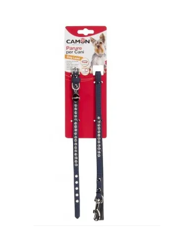 Camon Collar With Leash-Елегантен комплект повод 10мм/120см + нашийник за кучета 21-30 см тъмно син 2