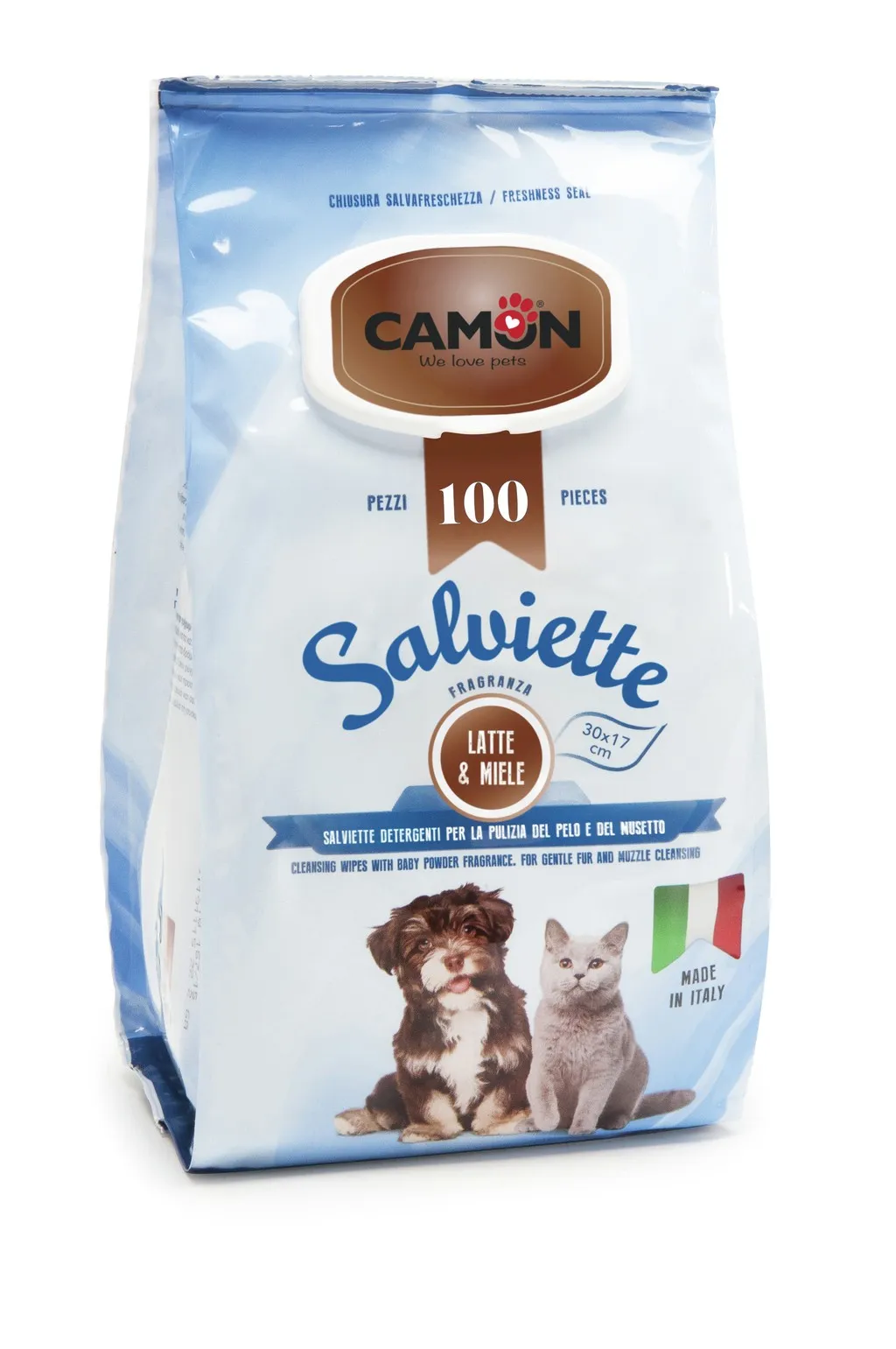 Camon Cleansing Wipes With Milk&Honey Fragrance - Мокри кърпички с аромат на мед и мляко за кучета и котки-100бр