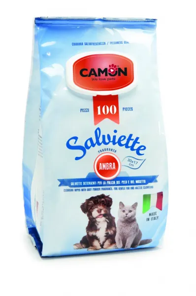 Camon Salviette Amber fragrance - мокри кърпички за почистване на кучета и котки с аромат на кехлибар, 100 броя