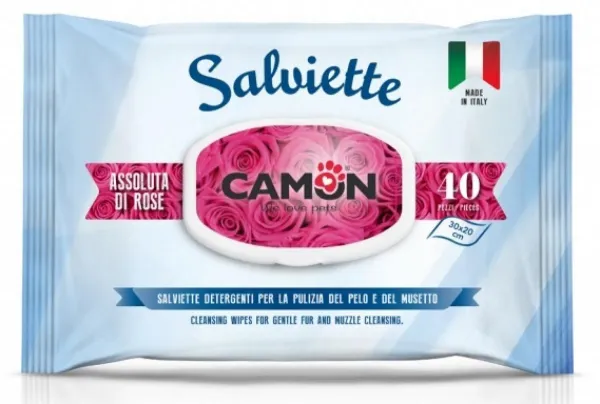 Camon Salviette white fragrance rose - почистващи кърпички с аромат на роза за кучета и котки 40 броя