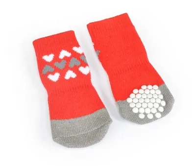 Dog socks - hearts fantasy - Кучешки чорапи , червени 4 броя - S - 2см.