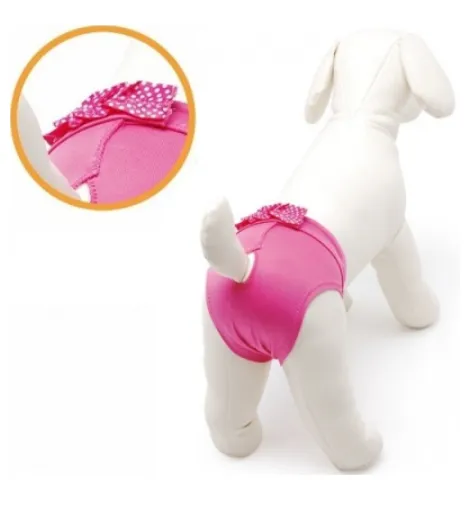 Camon Microfiber Dog Pants with Bow - бански/ хигиенни гащи за разгонени женски кучета, микрофибър розови 26 см. 1