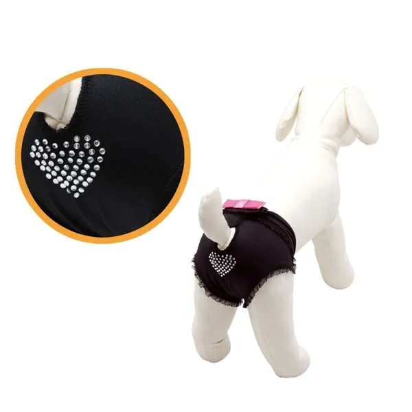 Camon Microfiber Dog Pants with Bow - бански/ хигиенни гащи за разгонени женски кучета, микрофибър розови 30 см.-черен