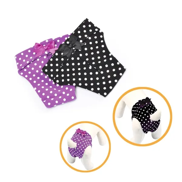 Camon Polka-dotted cotton dog pants -Хигиенни гащи/бански за разгонени женски кучета 30 см.-лилаво 1