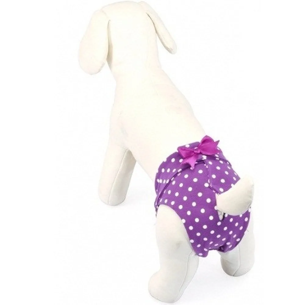 Camon Polka-dotted cotton dog pants -Хигиенни гащи/бански за разгонени женски кучета 30 см.-лилаво 2