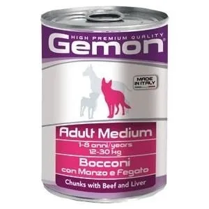 Gemon Chunks with Beef and Liver - Хапки с телешко и черен дроб за големи породи - опаковка 5 броя х 415 гр.