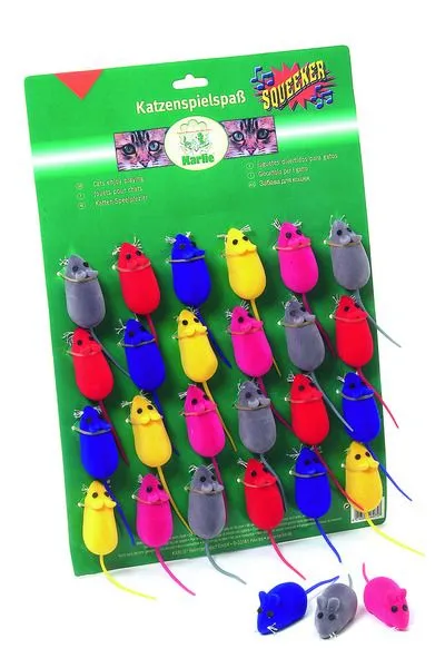 Karlie - Котешка играчка - мишка със звук, 6 см различни цветове
