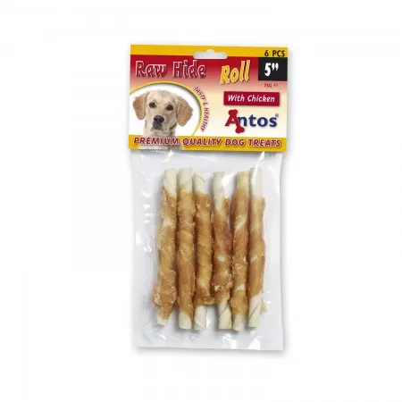 Antos Roll Premium - Кучешко лакомство, усукани солети обвити с пилешко месо, 2 пакета х 6 броя (12 см. )
