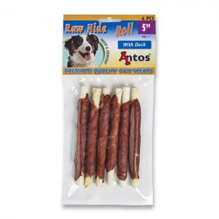 Antor Roll Premium -Кучешко лакомство ,кожени солети обвити с патешко месо, 2 пакета х 6 броя (12.7 см.)