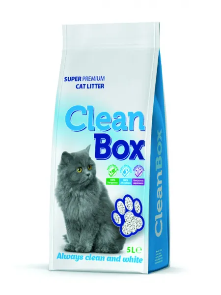 Миазоо CLEAN BOX Super Premium -Фин бял бентонит натурал, постелка за котешка тоалетна 5л, 