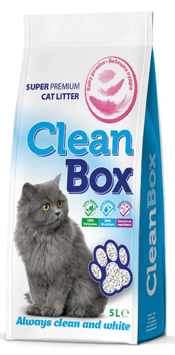 Миазоо CLEAN BOX Super Premium -Фин бял бентонит бебешка пудра, постелка за котешка тоалетна 5л.