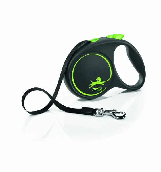 Flexi Black Design М - Автоматичен повод за кучета  5м лента, до 25кг, зелен