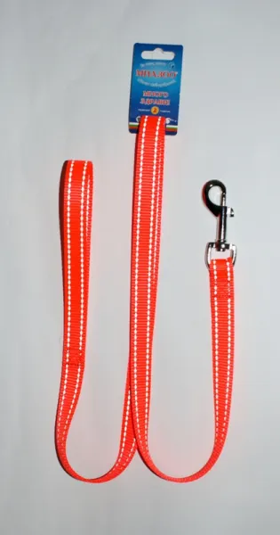 Миазоо - Повод за кучета, оранжева лента със светлоотразителни нишки, 15мм/120см
