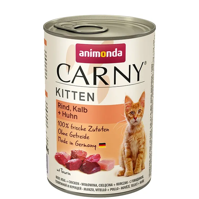 Animonda - Carny Kitten Veal Chicken - Консерва за котки с пилешко и телешко месо, за котки от 1 до 12 месеца, 12 броя х 400 гр.