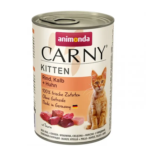 Animonda - Carny Kitten Veal Chicken - Консерва за котки с пилешко и телешко месо, за котки от 1 до 12 месеца, 3 броя х 400 гр.
