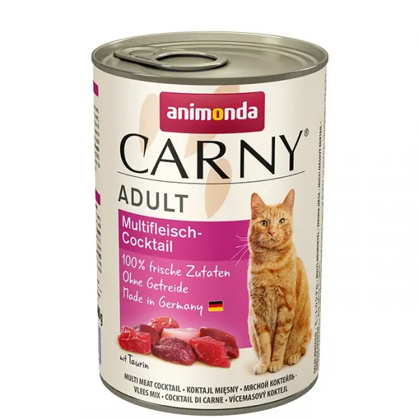 Animoda Carny Adult -Консерва за котки, мулти коктейл  - говеждо 30%, пиле 29%, дивеч 6%, 3 броя х 400 гр.