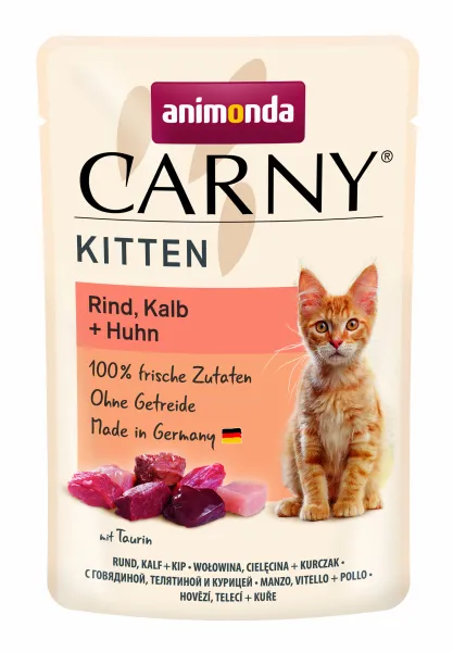 Animonda Carny Pouch Kitten - Пауч за котки с говеждо, телешко, пиле, 4 броя х 85 гр.