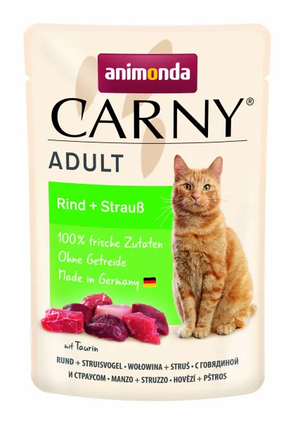 Animonda Carny Adult - Пауч за котки с говеждо и щраус, 4 броя х 85 гр.