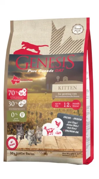 Genesis Pure Canada My Little Farm Kitten -Пълноценна храна,гранули за малки котенца и бременни, кърмещи котки с пилешко и патешко месо 340 гр.