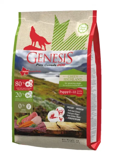 Genesis Pure Canada Green Highland  -Суха храна за малки кученца,  с прясно агнешко, козе и  пилешко 2.27 кг. 1