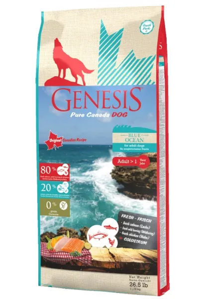 Genesis Pure Canada Blue Ocean Skin&Coat  -Суха храна за израснали кучета, с прясна сьомга, дива херинга и пиле 907 гр.